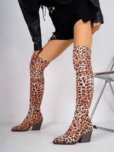 Over-the-Knee Leopard Print Boots, Pointed Toe2