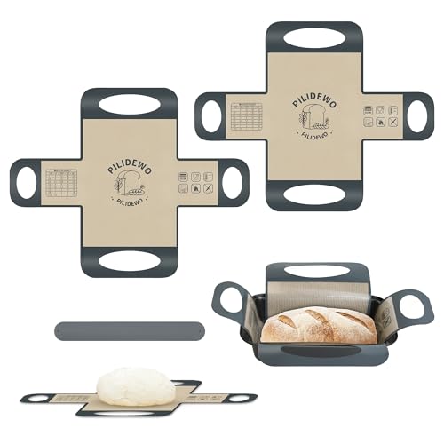Pilidewo Reusable Silicone Bread Loaf Pan Liner, Food Grade BPA Free Bread Baking Mat, Non-Stick and Heat Resistant Dough Transfer Tool with 4 Handles, Fits 9x5