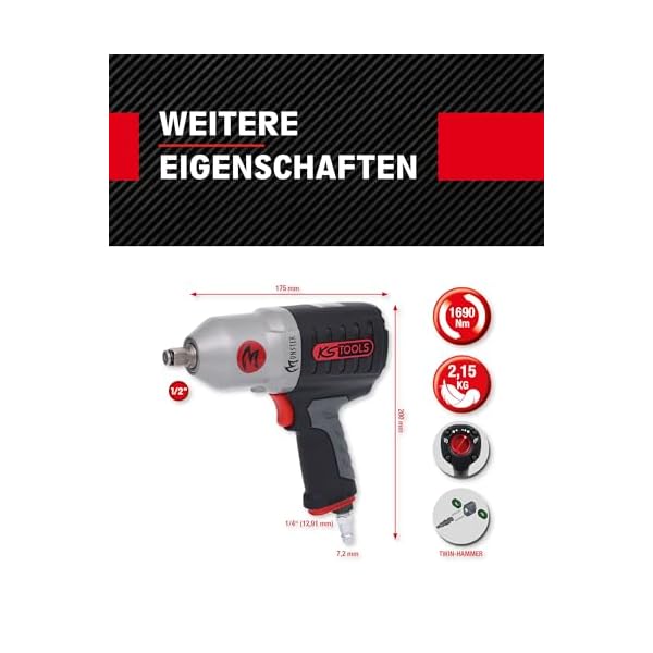 KS Tools Monster Schlagschrauber Druckluft 515.1210 I Druckluft Schlagschrauber mit praktischem Umschalthebel L/R I Hochleistungs-Doppel-Hammer-Schlagwerk – Bild 5