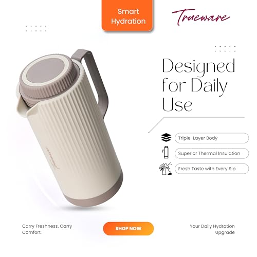 Image of Trueware Amaze ISI Certified Inner Steel Thermoware 1200 ML Hot & Cold Flask Jug, BPA Free, Leak Proof, Ideal for Tea, Coffee, Water, Hot and Cold Beverages
