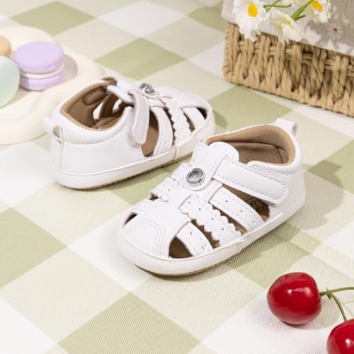 Image of Meckior Baby Toddler Infant Girls PU Leather Soft Open Toe Summer Sandals Flower Princess Flat Shoes