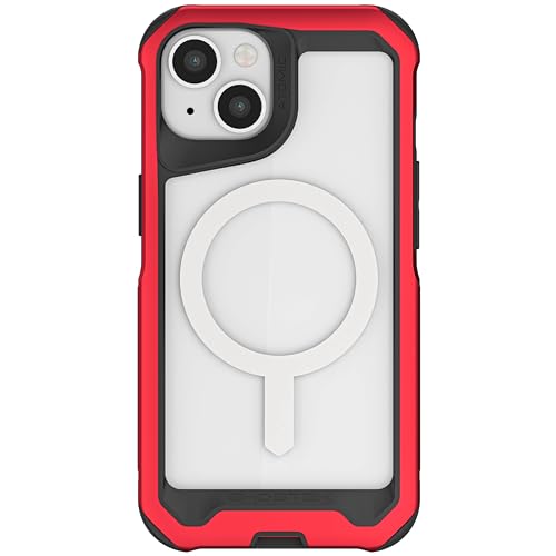 Coque rigide iPhone 14 transparente avec anneau aimanté MagSafe et bumper rouge