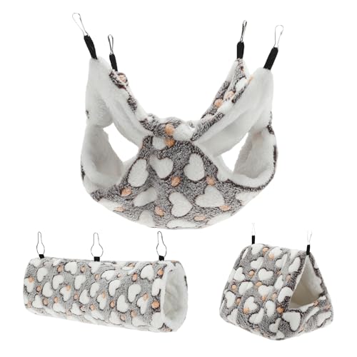 RENEWREVITAL Ferret Hammock, Small Pet Cage Accessories, Ferret Bed, Pet Cage Hammock Hanging Tunnel and Bed Hideout Set for Hamster Squirrel Rabbit, Brown, 3Pcs