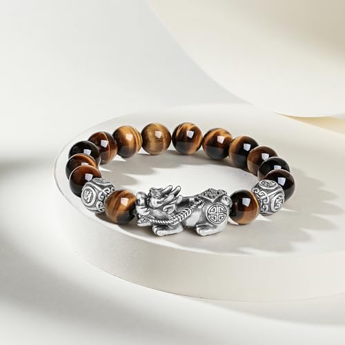 Black Bracelet for Men Silver Stretch Bracelets Natural Beaded Stone Obsidian Beads Petrified Wood Jewelry Feng Shui Adjustable Chain Pixiu Charm Bangle Protection Lucky Bangles Dainty Unisex Gifts4