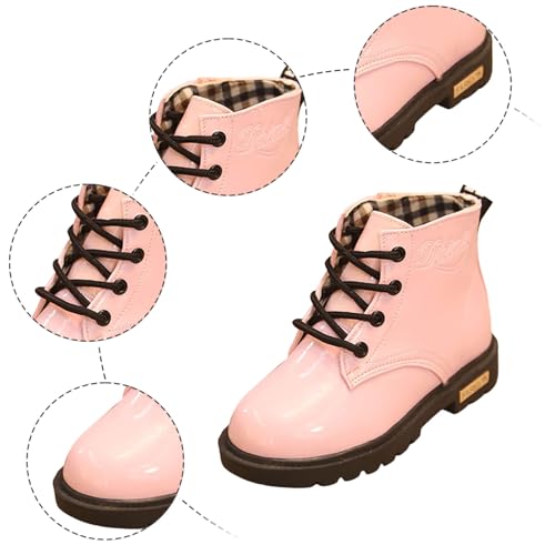 IWIHMIV Girl Ankle Boots Warm Side Zipper Short Booties Lace up Non Slip Outdoor Winter Shoes for Kids3