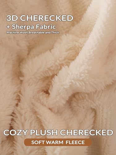 Image of Tufted Fleece Comforter Set King - Super Soft Warm Fluffy Shaggy Bedding Sets, Diamond Plaid Jacquard Bed Set for Winter, 1 Sherpa Comforter with 2 Pillow Cases (104 inchX90 inch Ivory White)