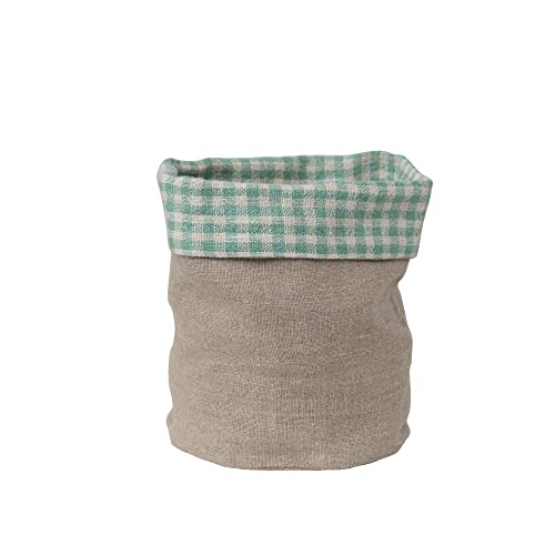 Creative Co-Op Handwoven Linen Bread Basket with Gingham Lining, Aqua and Natural