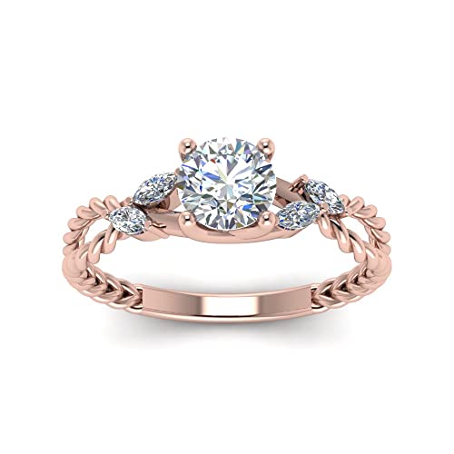 Image of Choose Your Gemstone Braided Diamond CZ Engagement Ring Rose Gold Plated Round Shape Split Shank Engagement Ring Matching Jewelry Wedding Jewelry Easy to Wear Gifts US Size 4 to 12