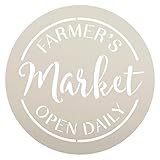 Farmer's Market Open Daily Stencil by StudioR12 | Round - Reusable Mylar Template | Use to Paint Wood Signs - Wall Art - Pallets - DIY Country Decor - Select Size (18' Round)