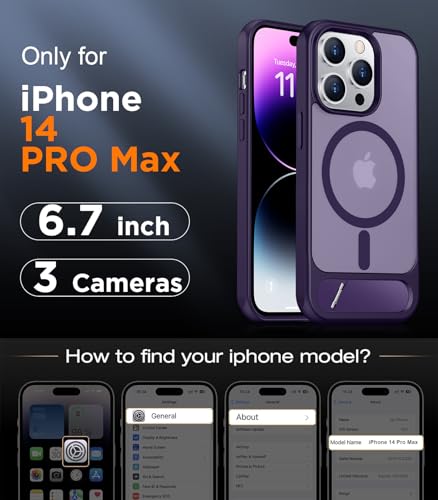 Image of Magnetic Compatible with iPhone 14 Pro Max Case, [Built-in Invisible Kickstand][Compatible with MagSafe] [Military Grade Shockproof] Slim Translucent Matte Phone Case for iPhone 14 Pro Max 6.7 inch