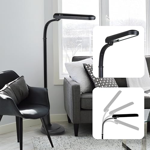OttLite Standing Floor Lamp with Weighted Base & Adjustable Neck - 24w Energy Efficient Light Bulb for Bright Natural Daylight - Modern Home Decor, for Living Room, Reading, Bedroom, Dorm & Office
