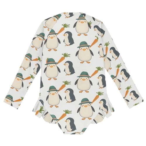 Penguin Carrying Carrot Girls Long Sleeve Swimsuit Rash Guard One Piece Bathing Suits Zipper 3-12T 5