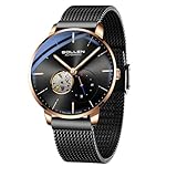 SOLLEN Black Self-Winding Watches for Men, Cool & Stylish Minimalist Automatic Watch with Luminous Hands & Seconds Subdial, 30M/3ATM Waterproof, Casual Formal Luxury Mechanical Wrist Watches - 42mm