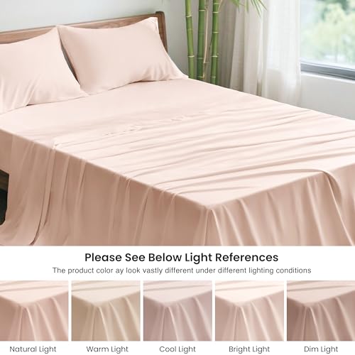 Image of Love's cabin 4 Piece Queen Sheet Set, 100% Rayon Derived from Bamboo, Cooling & Breathable, Soft Silky Deep Pocket up to 16 inch, Hotel Luxury Bedding for Hot Sleepers, Pink