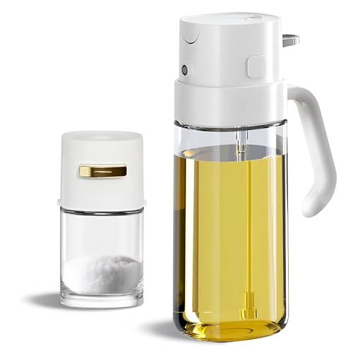 Aceitera Pulverizador y Dispensador de Aceite - Spray Cocina Capacidad 550 ml - Aceitera Doble Función Pulverizador y Dispensador - Spray Difusor de Aceite - Incluye Salero y Pimentero Vidrio