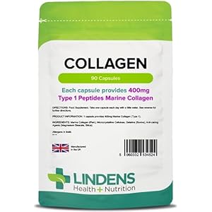 Lindens Collagen (Marine) 400mg Capsules – 90 Pack – Marine Source Hydrolysed Collagen in A Rapid-Release Capsule for Maximum Absorption – UK Manufacturer