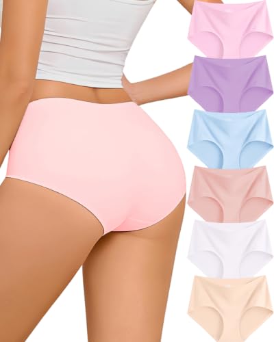 Image of FINETOO 6 Pack Womens Seamless Underwear Full Coverage No Show Hipster Panties Sexy Stretchy Invisible Briefs Bikini Lingerie