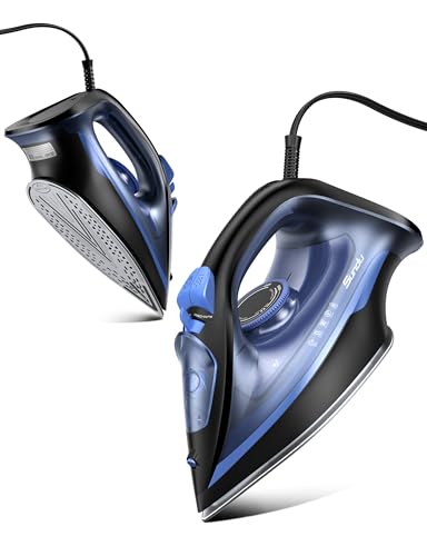 Image of Home Steam 1500W Blue Steam Iron & Vertical Steamer, 350ml Leak-Proof Tank, Auto-Off Safety, Burst of Steam, Self-Clean, Anti-Calc, Anti-Drip, Ceramic Soleplate Navy Blue
