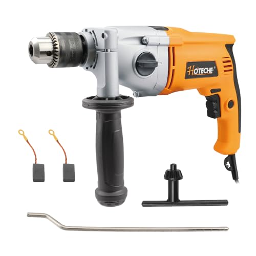 Hoteche 1/2-Inch Heavy Duty Corded Hammer Drill - 9-Amp Powerful Electric Drill with 2-Speed Drill Mode for Concret, Steel, Wood - Includes 10pc HSS Drill Bits