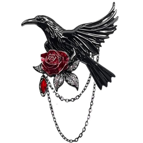 Vintage Black Crow Rose Tassel Chain Pin Brooch for Men & Women - Punk, Gothic Suit Tie Lapel Pin Clip - Perfect Boyfriend Gifts