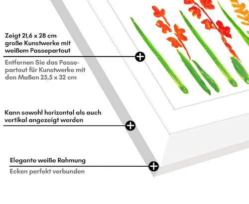 Americanflat A4 Bilderrahmen für Kinderzeichnungen - Weiß - Verbundholz mit Bruchsicherem Glas - Horizontale & Vertikale Versionen