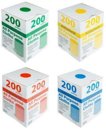 All-Purpose Antibacterial Cleaning Cloth - J Type Cleaning Clothes on a Roll - Easy Dispenser Box - Multi-Purpose Cloth Sheets - Red,Blue,Green,Yellow - (1 Box of Each Colour)