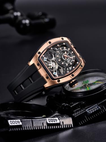 Image of French Connection Limited Edition | Stealth Series | Skeleton Dial | Stainless Steel Case | Premium Silicone Strap | Automatic Watch for Men - FCA48