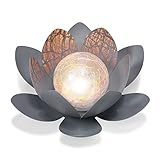 Abmessungen (D x H): 27,0 x 9,0 cm - Kugeldurchmesser: ca. 10,0 cm - Schutzart: IP44 - Material: Blütenblätter aus Metall, Bruchglaskugel aus Echtglas - Akku: 1 x 1,2V/300 mAh (AAA Micro)