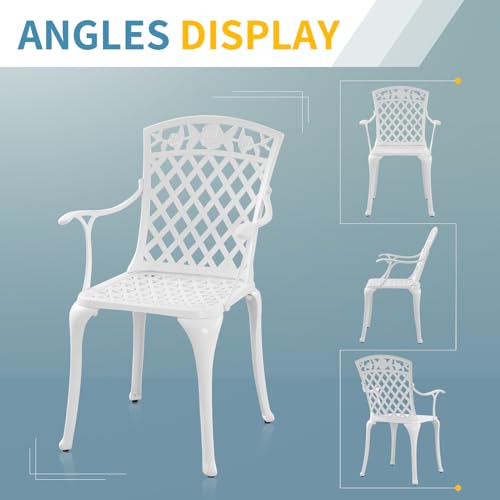 Withniture Outdoor White Cast Aluminum Arm Chair, Set of 2 Patio Dining Chairs, All-Weather Metal Outdoor Chairs w/Armrests, Bistro Chairs Set of 2 for Patio, Deck, Garden, Yard (White C, Set of 2) - Thumbnail 4