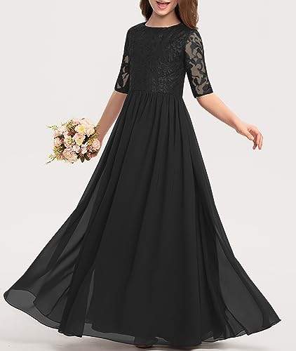 Hosika Girls Special Occasion Lace Flowy Maxi Dress For Wedding Party Formal Evening Dance Black 10-11 Years thumb #1