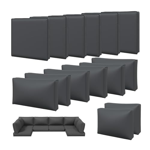 Aoxun 14pcs Patio Cushion Covers Replacement, Waterproof Outdoor Furniture Cushion Covers with Zipper and Non-Slip Bottom, Patio Sofa Couch 3 Sizes for Patio Sectional, Covers Only (Grey)