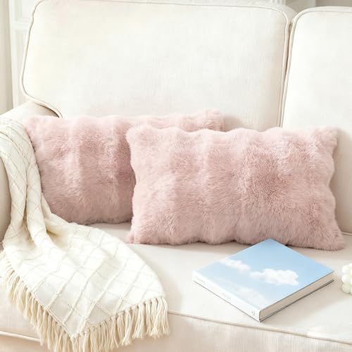 Velvaria Plush Cushion 30x50cm Bubble Velvet Throw Pillows Pack of 1 Solid Color Sofa Cushions for Living Room Bedroom Study and Model House (Pink 1-Pack)