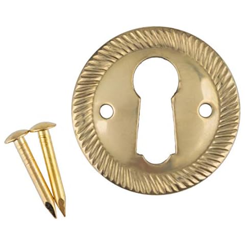 Round Rope Pattern Stamped Brass Decorative Keyhole Cover | Diameter: 1" | Keyhole Escutcheon Plate for Cabinet Door, Dresser Drawers, Desk | Antique, Modern Furniture Hardware | E-2 Cover