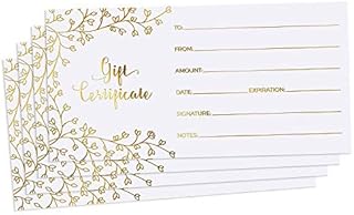 Blank Gift Certificates for Business - 25 Gold Foil Gift Certificate Cards with Envelopes for Spa, Salon, Restaurants, Custom Client Vouchers for Birthday, Work Gift Card - 3.75x7.5"