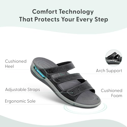 Image of Orthofeet Women's Orthopedic Sahara Adjustable Three-Strap Slide Sandal