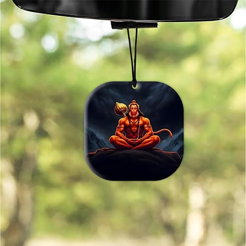 DECOCRU Lord Hanuman Ji Car Hanging Ornament | Acrylic Rear View Mirror Accessory | Spiritual Good Luck Blessing Charm for Safe & Protected Travel | Religious Car Decor Gift for Devotees & Family
