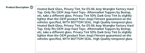 PPR Industries 309904 03-06 G Rear Back Glass Rear Window With Defrost Gray Tinted For 03-06 Jeep Wrangler Hardtop 2003-2006 TJ
