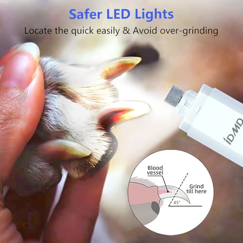 Dog Nail Grinder-Powerful 2-Speed Dog Nail Trimmers with Safe LED Lighting and Battery Capacity Indicator Light & Type-c USB Rechargeable Quiet pet Nail Grinder Clipper for Dogs/Cats (White) - Image 5