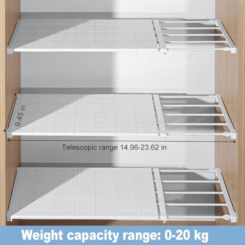 Accmuzzy Verstellbar Einlegeboden für Schrank,Einlegeböden für Kleiderschrank,Regalboden Ohne Bohren,Schrankregal Ordnungssystem,Teleskopregal für Kleiderschrank,Schrank,Küche,Badezimmer (38-60cm)
