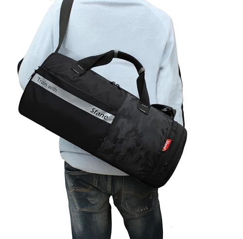 Image of Sfane Gym Bags for Men with Separate Shoe Compartment Sports Gym Bags for Women Unisex Duffle Bags for Gym for Carry & Travel Adjustable Duffel Bags Sports Bag - Black