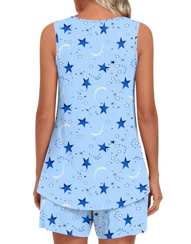 Image of LONGYUAN Womens Sleeveless Pajama Set Soft Summer Lounge Shorts Tank Top Sleepwear with Pockets 2 Piece Set M-3XL