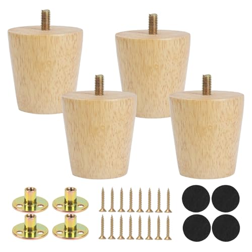 Luabue 4 Pièces Pieds de Meuble en Bois Massif 6CM pour Canapé, Pieds Meubles Bois Rechange pour Sofa Lit Tiroir Fauteuil Table de Nuit Armoire