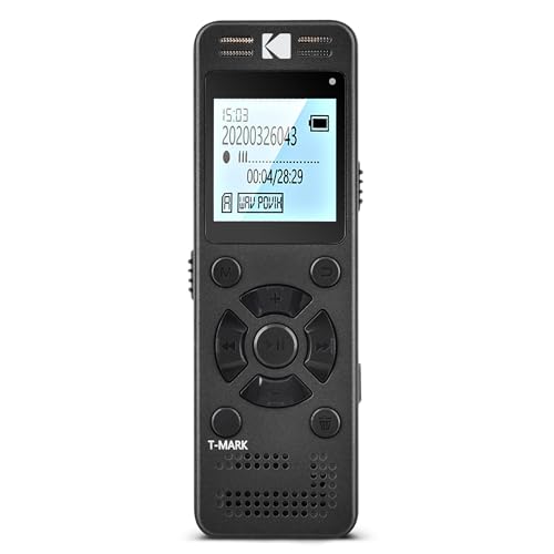 Kodak VRC350 - Enregistreur Vocal Haute Intensité, Mini Dictaphone Rechargeable avec Commande Vocale, Batterie Lithium, Lecteur MP3 et Dispositif d’Écoute