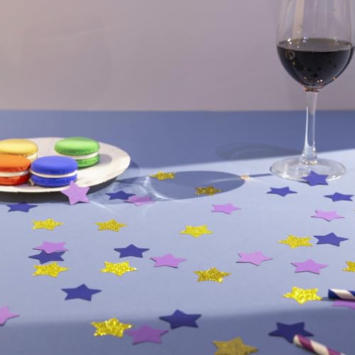 Image of MOWO Purple Blue and Gold Star Confetti Table Decoration, 1.2'', 200pc | Graduation Eid Ramadan Birthday Retirement Party, eid, new yea's