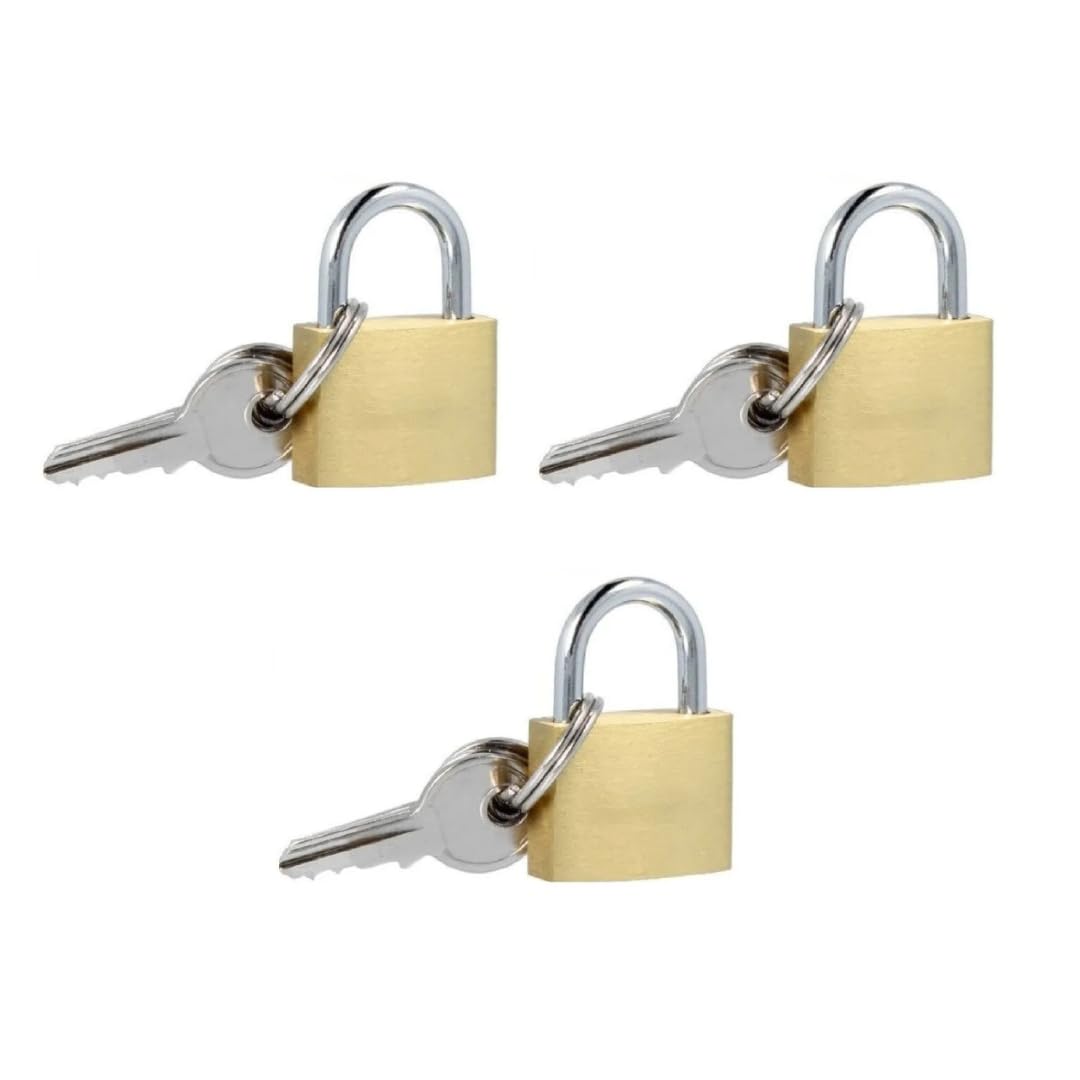 Small Padlock 3 Pack Brass Padlocks with Keys 20mm Security Mini Lock for Suitcase, Luggage, Bags, Locker Storage, 2 Keys Included Hardened Steel Shackle – LND Gifts