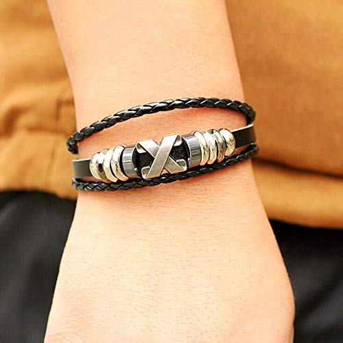Pulseira Couro Masculina Preta E Azul Com Fecho Moda Estilo