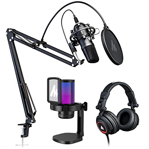 Maono 2Pcs Usb Gaming Microphone With Headphones, Pc Computer Condenser Mic With Noise Cancellation, Rgb Lights, Mute, Gain Control For Streaming, Recording, Podcast, Chat, Twitch, Youtube, Discord #TOP12