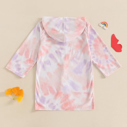 Image of Socutebabe Toddler Girl Swimsuit Cover Up Kids Beach Dress Bow Print Long Sleeve Hooded Bathing Suit Towel Coverup Swimwear