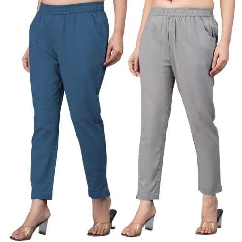 Image of Regular Fit Fully Elastic Waist Ankle Length Premium Cotton Casual Trouser Pant (Combo Pack of 2)