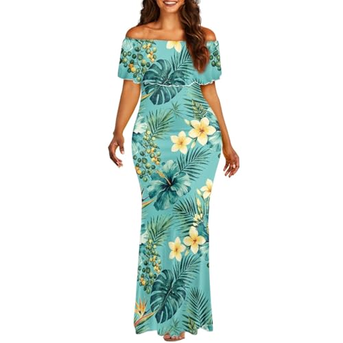 Image of Polynesian for Women S-7XL Off Shoulder Maxi Dress Hawaiian Summer Dresses